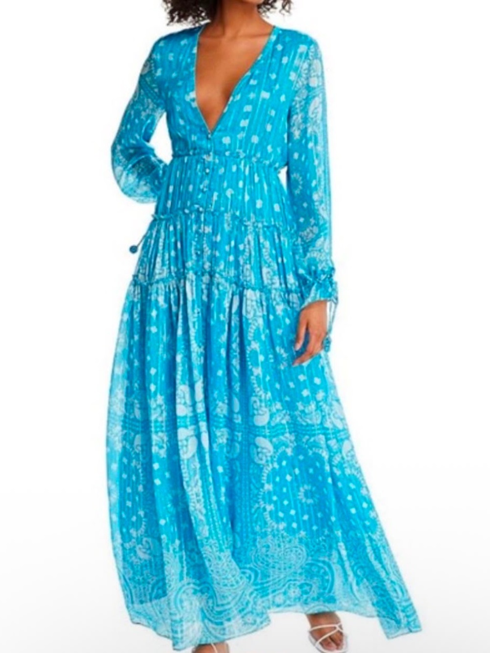 ROCOCO SAND Nyx Blue Printed Tiered Maxi Dress size M